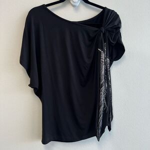 Royal Underground Women’s Medium Black Embellished Modal Blouse Top Stretch